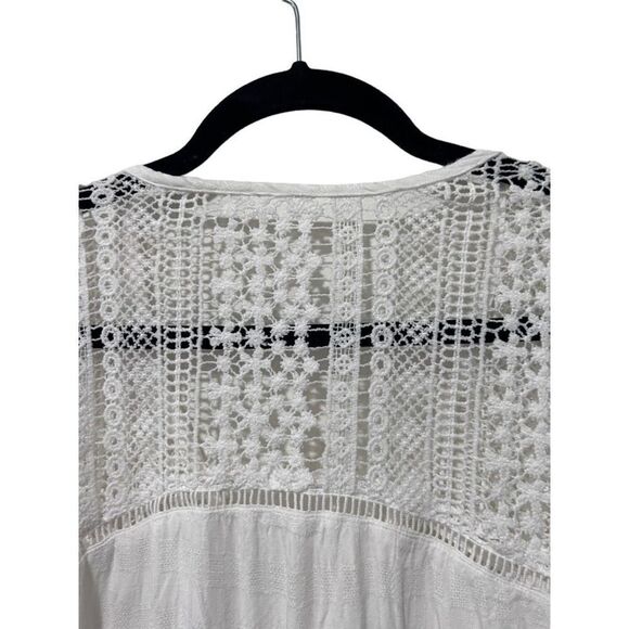 White Detailed Shoulder Bell Sleeve Button Front Blouse Size M Peasant Boho - Picture 7 of 10